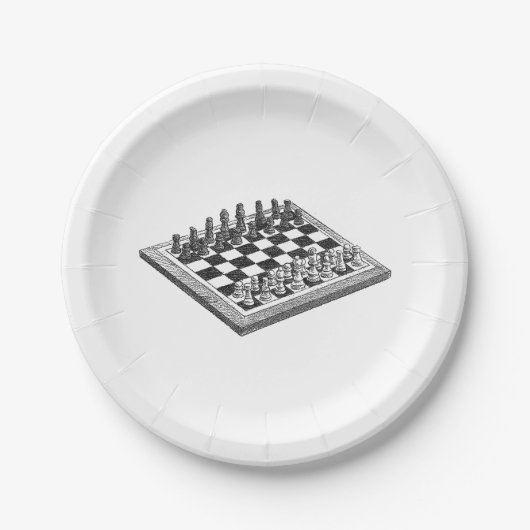 Schachbrett und Schachfiguren Vintage Kunst Pappteller (Vorderseite)