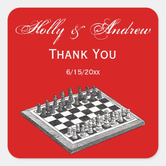 Schachbrett und Schachfiguren Vintage Kunst Quadratischer Aufkleber (Vorderseite)