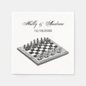 Schachbrett und Schachfiguren Vintage Kunst Serviette (Vorderseite)