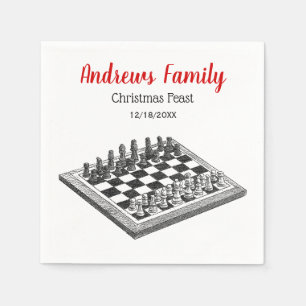 Schachbrett und Schachfiguren Vintage Kunst Serviette
