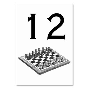 Schachbrett und Schachfiguren Vintage Kunst Tischnummer