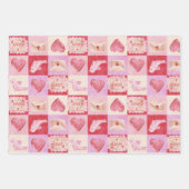 Schachbrett Valentin kariert rosa Creme Preppy Geschenkpapier Set (Vorderseite 3)