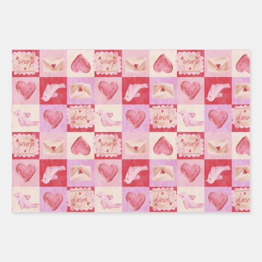 Schachbrett Valentin kariert rosa Creme Preppy Geschenkpapier Set (Vorderseite 3)