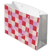 Schachbrett Valentin kariert rosa Creme Preppy Große Geschenktüte (Rückseite Schrägansicht)