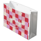 Schachbrett Valentin kariert rosa Creme Preppy Große Geschenktüte (Vorderseite Schrägansicht)
