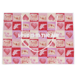 Schachbrett Valentin kariert rosa Creme Preppy Große Geschenktüte