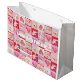 Schachbrett Valentin kariert rosa Creme Preppy Große Geschenktüte (Vorderseite Schrägansicht)