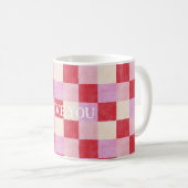 Schachbrett Valentin kariert rosa Creme Preppy Kaffeetasse (VorderseiteRechts)