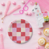 Schachbrett Valentin kariert rosa Creme Preppy Pappteller (Party)