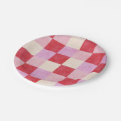Schachbrett Valentin kariert rosa Creme Preppy Pappteller (Schrägansicht)