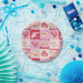 Schachbrett Valentin kariert rosa Creme Preppy Pappteller (Party)