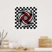Schachbrett Vortex, rot, weiß und schwarz Poster (Küche)