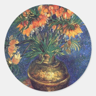 Schachbrettblumen in einer Kupfervase von Van Gogh Runder Aufkleber