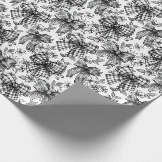 Schachbrettcoquette Schwarz/Weiß Geschenkpapier (Ecke)