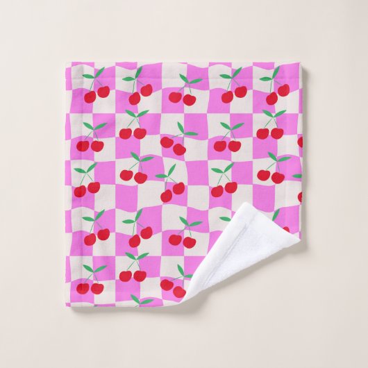 Schachbretter auf rosafarbenen Karton Badhandtuch Set (Waschlappen)