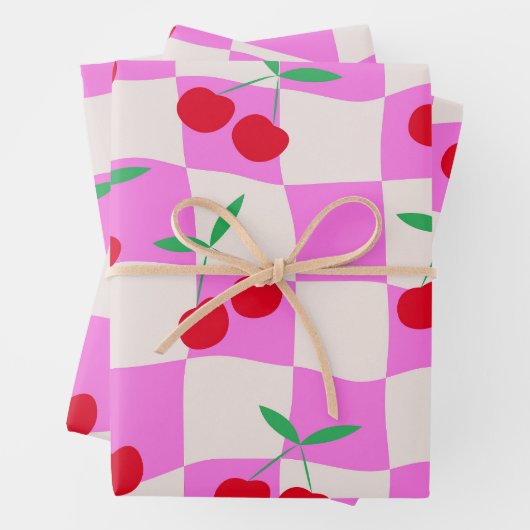 Schachbretter auf rosafarbenen Karton Geschenkpapier Set (Beispiel)