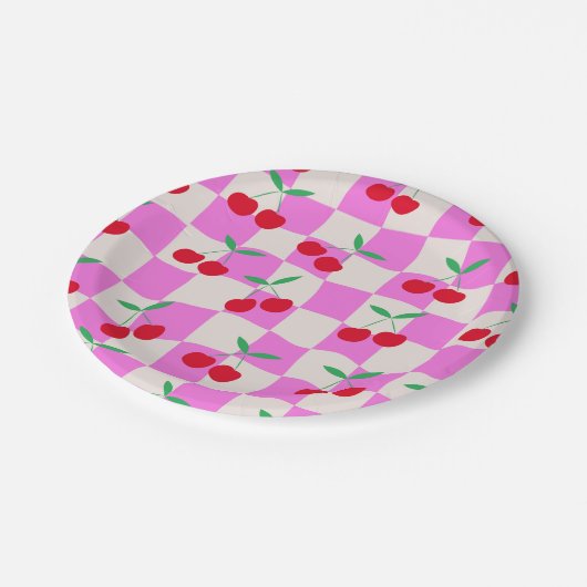 Schachbretter auf rosafarbenen Karton Pappteller (Schrägansicht)