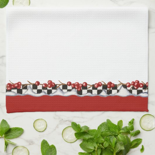 Schachbretter und Beeren Geschirrtuch (Gefaltet)