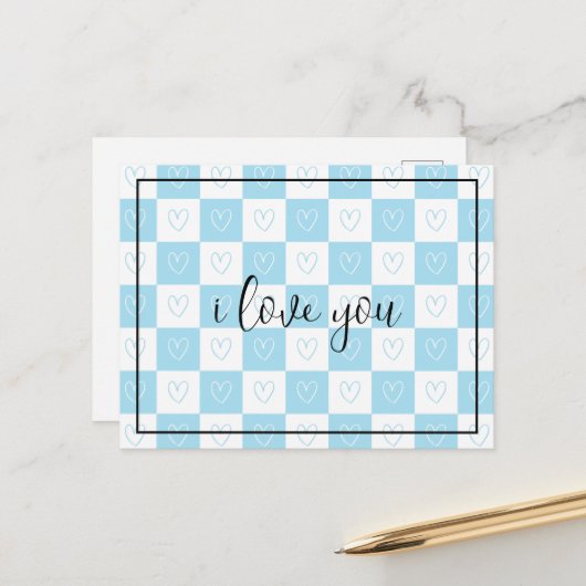 Schachbretter und Herz Postkarte (Vorderseite/Rückseite Beispiel)