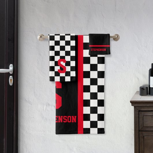 Schachbrettfahrer Rot und Schwarz Badhandtuch Set