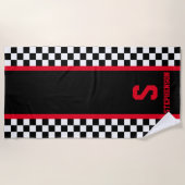 Schachbrettfahrer Rot und Schwarz Strandtuch (Vorderseite)