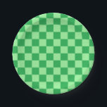 Schachbrettgrün und Münzgrün Pappteller<br><div class="desc">Abstrakte Digitalkunst von grün und minzgrün Quadraten in einer karierten Formation</div>