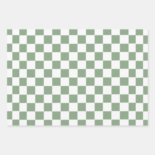 Schachbrettgrün und weiß geschenkpapier set (Vorderseite)