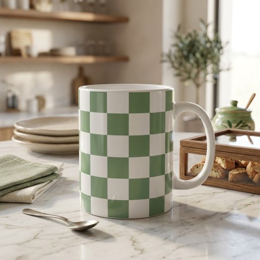 Schachbrettgrün und weiß kaffeetasse