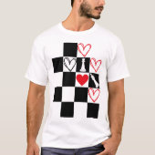 Schachbrettherz Valentinstag Black&White T-Shirt (Vorderseite)
