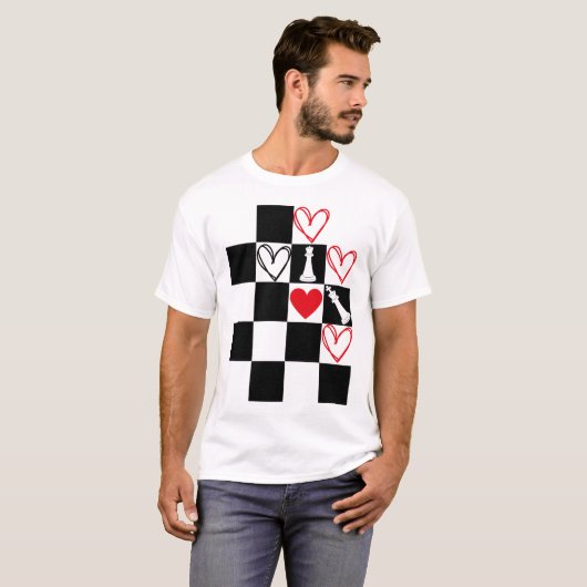 Schachbrettherz Valentinstag Black&White T-Shirt (Vorne ganz)