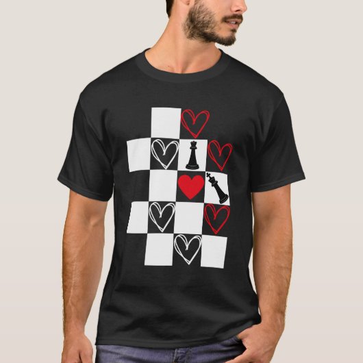 Schachbrettherz Valentinstag Black&White T-Shirt (Vorderseite)