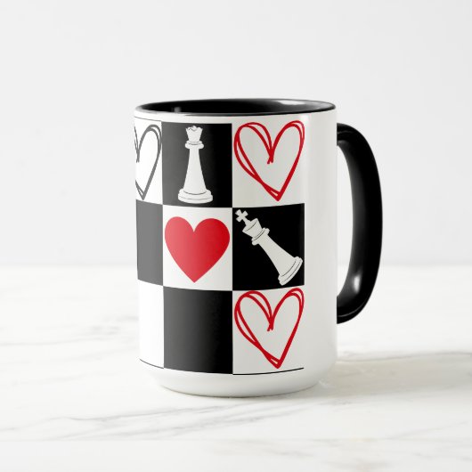 Schachbrettherz Valentinstag Black&White Tasse (VorderseiteRechts)