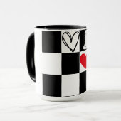 Schachbrettherz Valentinstag Black&White Tasse (Vorderseite Links)