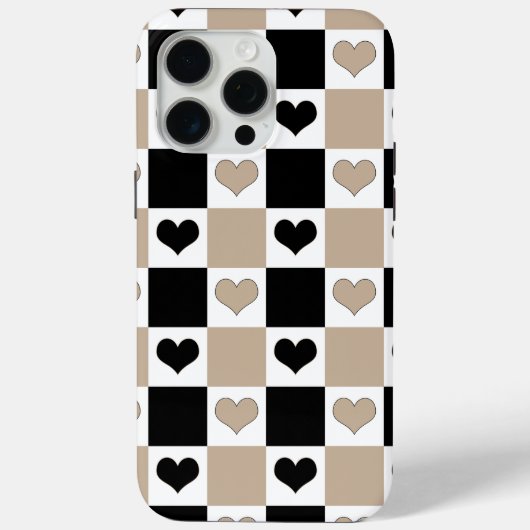 Schachbrettherzen in Taupe, Schwarz und Weiß Case-Mate iPhone Hülle (Rückseite)