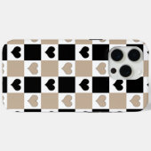 Schachbrettherzen in Taupe, Schwarz und Weiß Case-Mate iPhone Hülle (Rückseite (Horizontal))