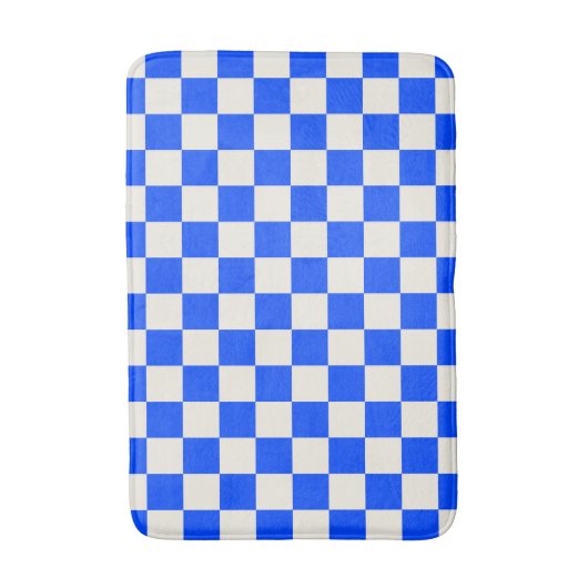 Schachbrettmuster aus Kobalt und Creme Badematte (Vorderseite Vertikal)