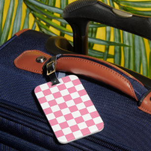 Schachbrettmuster aus Weiß und Cotton Candy Pink Gepäckanhänger