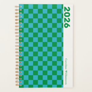 Schachbrettmuster Blau Grün Retro Personalisiert 2 Planer