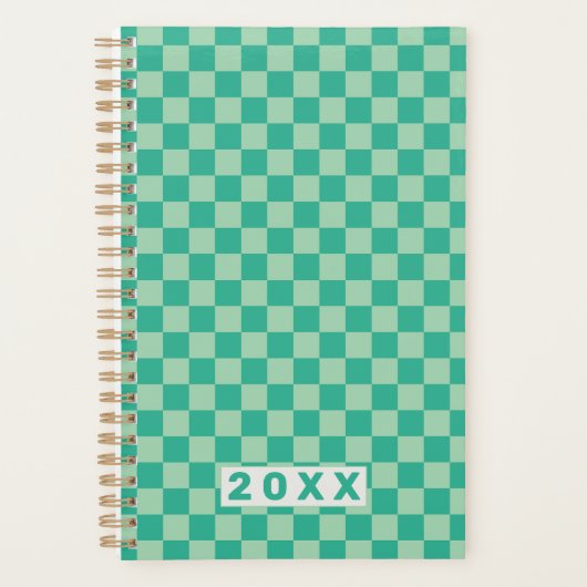 Schachbrettmuster-Dschungel-Grün Retro-Muster 2026 Planer (Vorderseite)