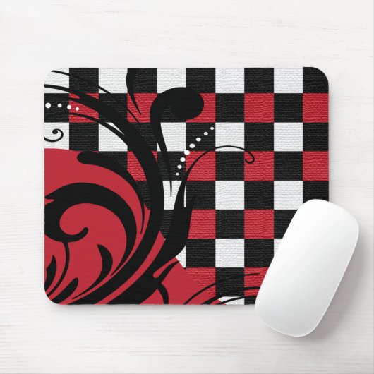 Schachbrettmuster | Dunkelrot, weiß, schwarz Mousepad (Mit Mouse)