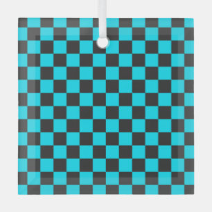 Schachbrettmuster in Cyan und Anthrazit Ornament Aus Glas