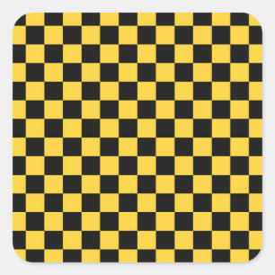 Schachbrettmuster in Schwarz und Gold Quadratischer Aufkleber