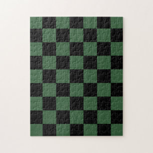 Schachbrettmuster in Schwarz und Jägergrün Puzzle