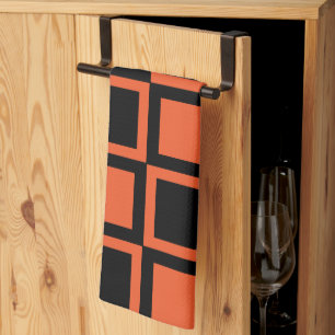 Schachbrettmuster in Schwarz und Orange Geschirrtuch
