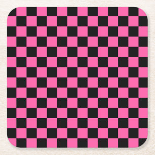 Schachbrettmuster in Schwarz und Pink Rechteckiger Pappuntersetzer
