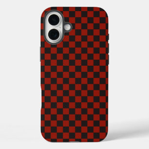 Schachbrettmuster in Schwarz und Tiefrot iPhone 16 Plus Hülle