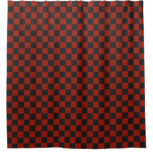 Schachbrettmuster in Schwarz und Tiefrot Duschvorhang