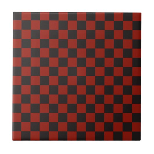 Schachbrettmuster in Schwarz und Tiefrot Fliese (Vorderseite)