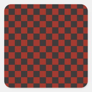 Schachbrettmuster in Schwarz und Tiefrot Quadratischer Aufkleber
