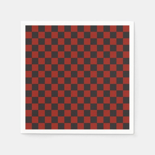 Schachbrettmuster in Schwarz und Tiefrot Serviette (Vorderseite)